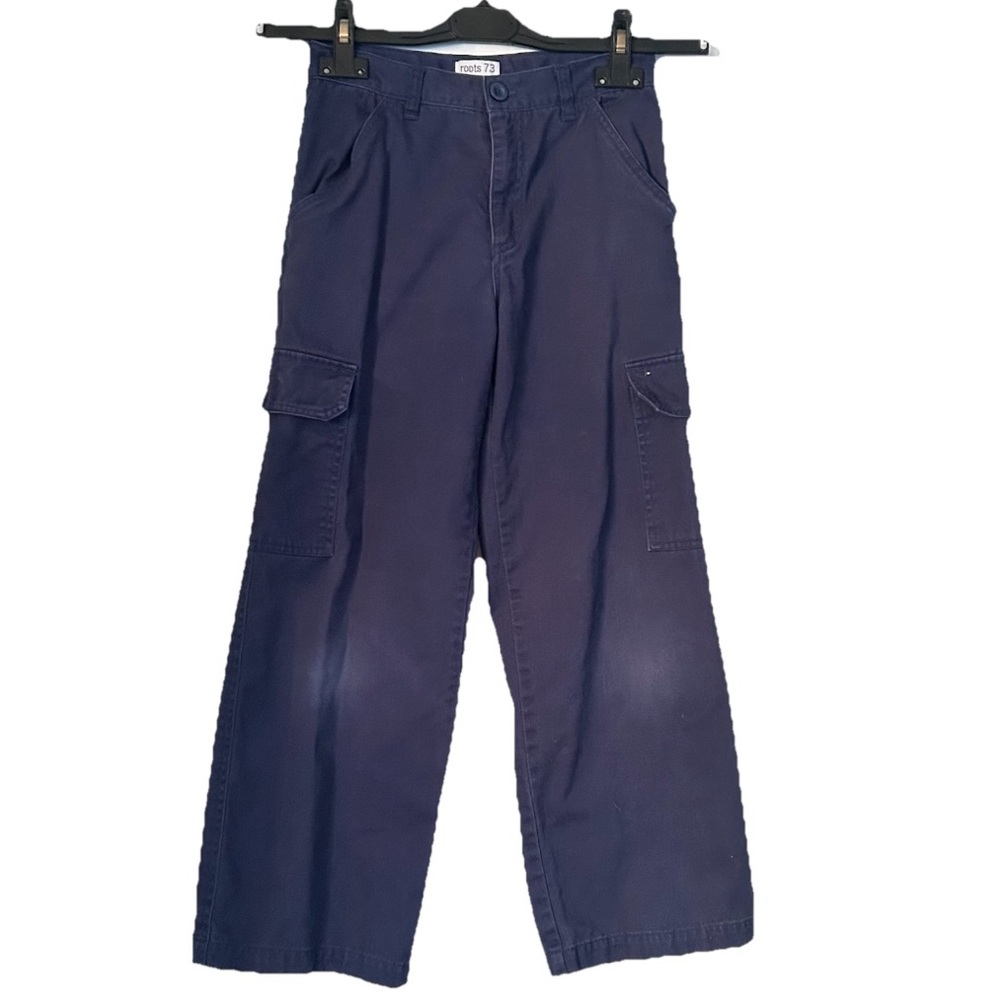 Vintage Roots 73 Boys Dark Blue Cargo Pants 100% Cotton Size 8 Pockets Adjust
